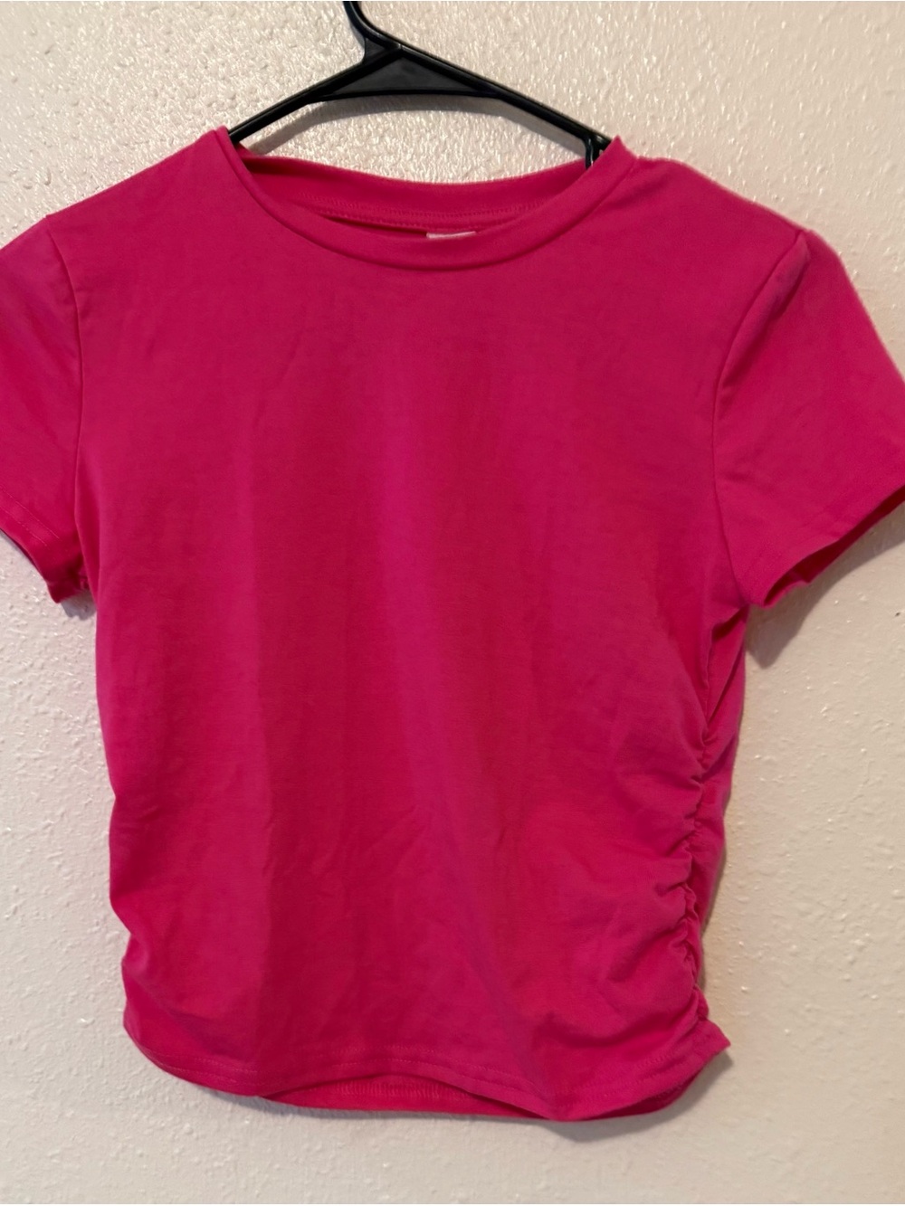 Kids SHEIN Hot Pink and light pink Short Sleeve Ruched Side Tee